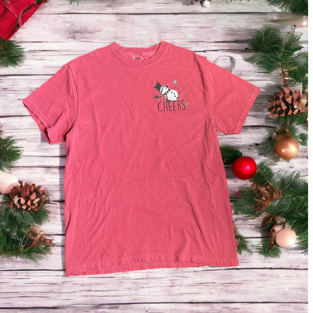 CHEERS Snowman Tee Shirt Adult Unisex Medium Holiday Cute New